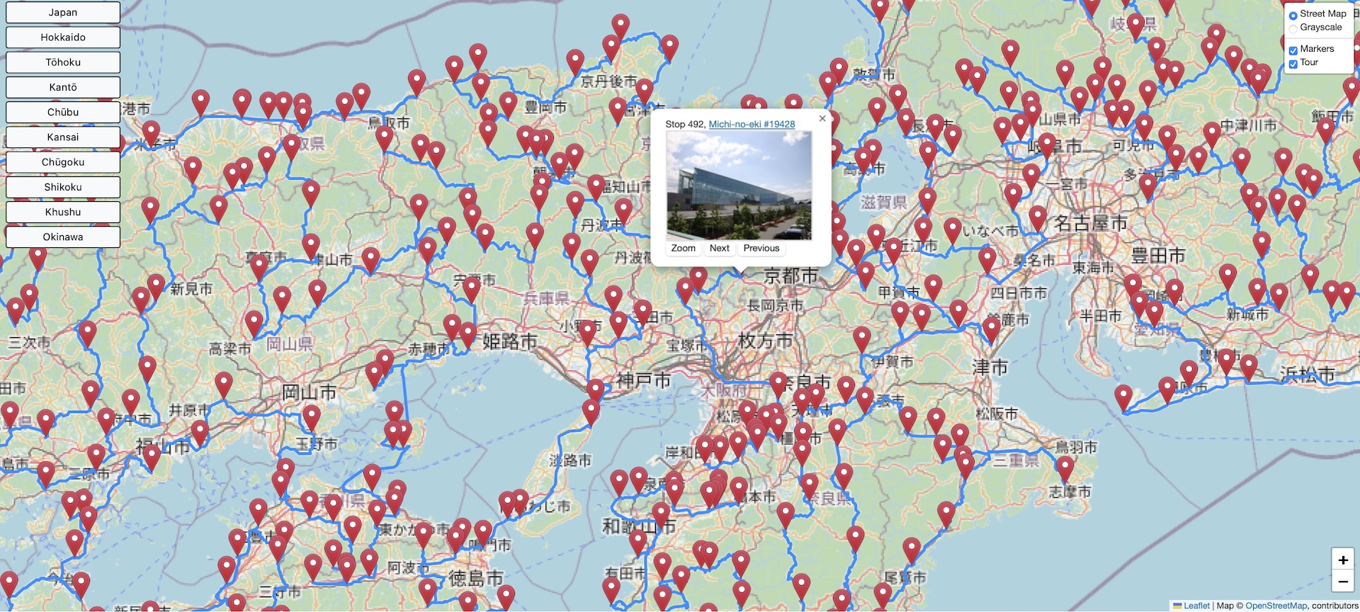 Screenshot of Michi-no-Eki map