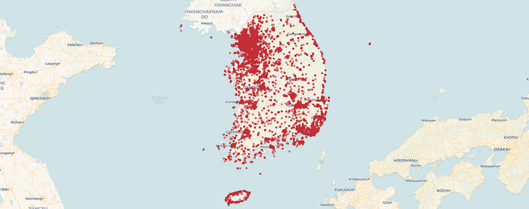 Locations of bars in Korea.