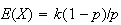 $E(X)=k(1-p)/p$