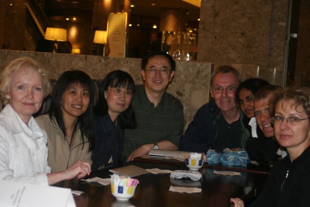 The whole gang warming up with coffee and tea at the Westin Hotel.