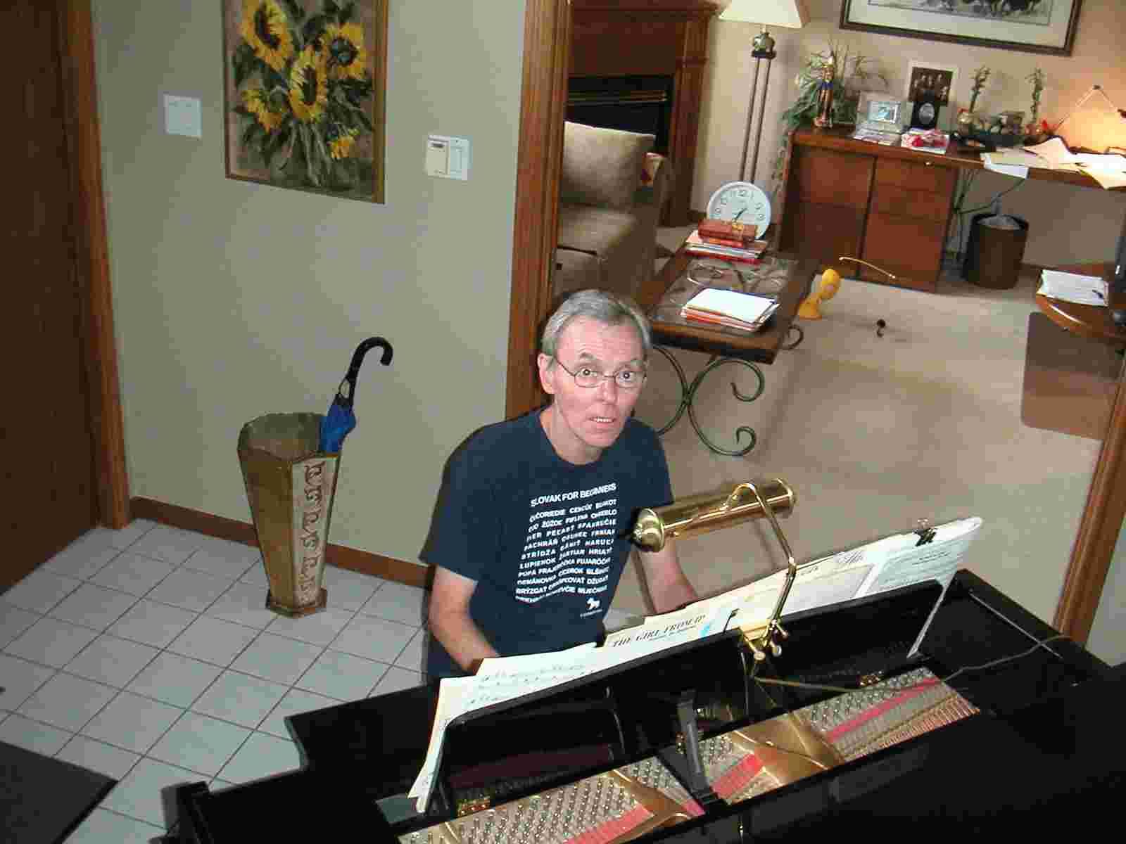 Mike playing piano after he and Jarka proved a theorem