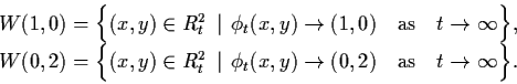 \begin{displaymath}\begin{array}{l}
W(1,0) = \Bigl\{ (x,y) \in R_{t}^{2} \, \mid...
...(0,2) \quad \mbox{as} \quad t \raro \infty
\Bigr\}.
\end{array}\end{displaymath}