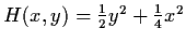 $H(x,y) = \frac{1}{2} y^{2} +
\frac{1}{4} x^{2}$