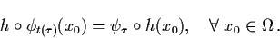 \begin{displaymath}h \circ \phi_{t(\tau )} (x_{0}) = \psi_{\tau } \circ h
(x_{0}),
\quad \forall \; x_{0} \in \Omega \, .
\end{displaymath}